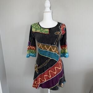 Vintage Rising International Patchwork Dress Womens S Cotton Boho Fairycore Y2K